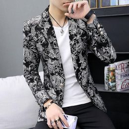 Men's Suits Blazers Korean Slim Floral Fashion Single Button Suit Jacket Male Spring Autumn Long Sleeve Casual Outerwear