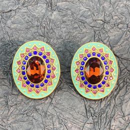 Backs Earrings Vintage Handmade Enamel Craftsmanship Czech Diamond Rhinestone Inlaid Retro Fashion Exquisite Simple Ear Clip