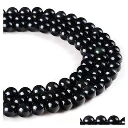 Loose Gemstones Men Jewellery Diy Beads For Bracelet Making Round 4Mm 6Mm 8Mm 10Mm 12Mm 14Mm 16Mm Natural Stone Obsidian 5 Str Dhgarden Dhrsg