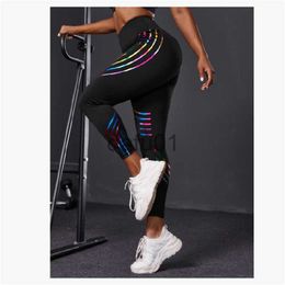 Active Pants Yoga Outfits Shiny Striped Yoga Pants High Waist Elastic Leggings Fitness Jogging Sweatpants Slim Fit Cropped Trousers Summer Sportswear T220930 x091