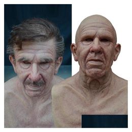 Party Masks Grandfathers Latex Scary Fl Head Cosplay For Halloween Wig Old Man Mask Bald Horror Funny Drop Delivery Home Garden Fe206H