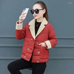 Women's Trench Coats Lambswool Warm Winter Coat Women 2023 Autumn Fashion Short Parkas Female Solid Long Sleeve Padded Clothing Outerwear