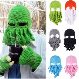 Halloween Octopus Beanie beard Gorro Face Covering Knitted Caps For Adult Men Women Winter Balaclava