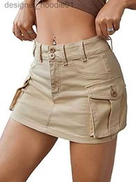 Skirts Women's Skirts Fashion Y2K Skirt Low Rise Flap Pocket Mini Bodycon Denim Jean Skirt L230912