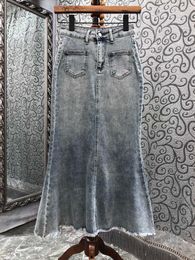 Skirts 2023 Women Fashion Sexy Casual Hip Bag Beard Hem Fishtail Pendulum Denim Skirt Long 0507