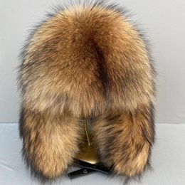 Unisex Warm Full Covered Whole Pelt Real Raccoon Fur Hats Russian Hat Ski Trapper Hunter Hat Earflap Cap