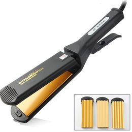 Hair Straighteners 4-in-1 Women Interchangeable Plates Hair Straightener Crimping Iron Crimper Hair Styling Tool deep wave Straightening Iron 230912