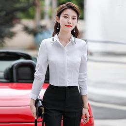 Women's Blouses 2023 Formal Women Shirts Tops White Ladies 2 Piece Pant And Blouse Sets Office Work Wear OL Styles