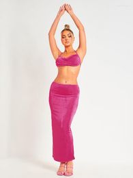 Work Dresses 2023 Women Halter Solid Backless Sexy Camis Maxi Skirt 2 Piece Matching Sets Summer Y2K Vacation Party Club Outfit
