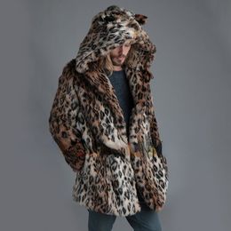 Men's Fur Faux Fur Men Hood Imitation Fur Coat Men Leopard Mink Coat Mens Fur Coat Mens Winter Warm Faux Fur Coat Cardigan Tops Men 230911