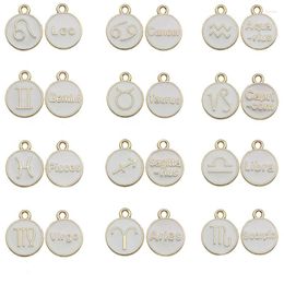 Charms 12PCS White Enamel Alloy Zodiac Pendant DIY Handmade Earrings Bracelets Necklaces Charm Decora Jewellery Making Accessories