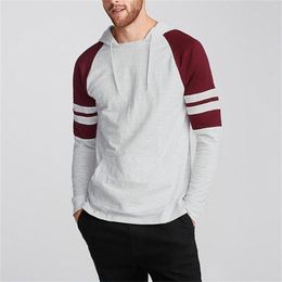 Men's Hoodies Striped Color-Matching Drawstring Hooded Sweatshirt Long-Sleeve Loose Male Tops Casual Daily Outfits For Mens