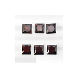 Loose Gemstones 30Pcs/Lot Princess Square Shape 3X3-5X5Mm Facet Hine Cut Factory Wholesale Chinese Natural Garnet Crystal Ge Dhgarden Dhrln