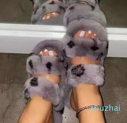 Full Furry Soft Fluffy Plush Antiskid Platform Flats Heel Slip Luxury Designer Shoes Casual Ladies Warm Flip Flops