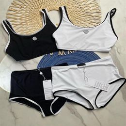 Sexy Split Swimsuit Solid Bikini Set Threaded Nylon Swimwears High Waist Wth Pads Ladies Bathing Suit Summer Beach Wear Black Whit243x