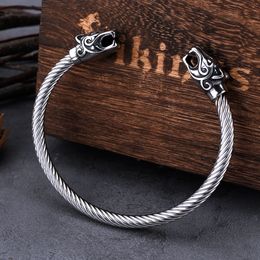 Bangle Stainless Steel Vikings Dragon Head Bracelet for Men Punk Biker Charm Wristband Cuff Odin Arm Ring Nordic Fashion Jewellery Gift 230911