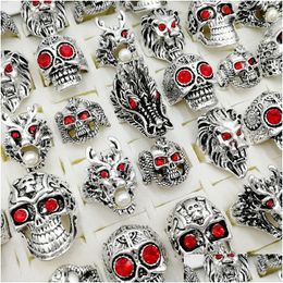 Band Rings Fashion Newest 30Pcs/Lot Gothic Punk Dragon Ring Tough Guy Vintage Mix Styles Mens Womens Jewellery Giftsize18Mm-2M Drop Deli Dhe6W