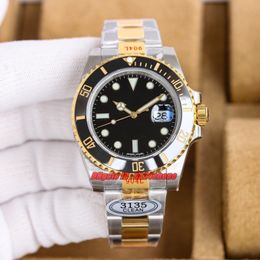CLean Factory Watches 40mm 904L Steel Cal.3135 Automatic Mens Watch Ceramic Bezel Black Dial 904L 18K Gold Two-tone Bracelet Gents Wristwatches