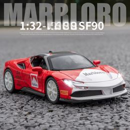 Diecast Model 1 32 Scale SF90 Super Car High Simulation Metal Alloy With Sound And Light Pull Back Collection Kids Toy Gifts 230912