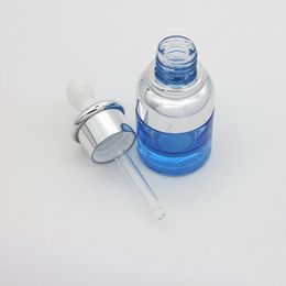 20ml 30ml Luxury Glass Dropper Bottle Unique Serum Bottles Blue with Special Silver Cover Moderate Price Qdidc