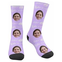 Custom Faces Print Sublimated Crew Socks Funny Photo Socks Birthday Gifts for Mom Mother's Day