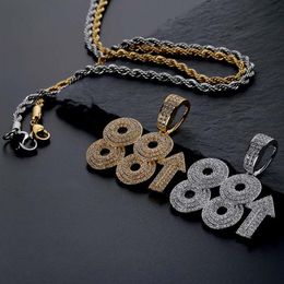 Europe and America Fashion Hip Hop Jewlery Yellow White Gold Plated CZ 88 Rising Rich Pendant Necklace for Men Women Nice Gift238j