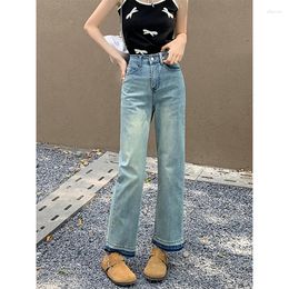 Women's Jeans Summer Thin High Waisted Loose Straight Leg With Blue Crotch Cover And Versatile Cropped
