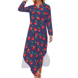 Casual Dresses Sweet Cherry Chiffon Dress Cute Fruit Print Festival Street Style Female Sexy Pattern Vestidos Large Size