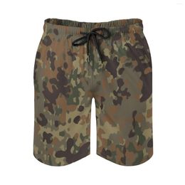 Men's Shorts Anime Beach Flecktarn German Military Camouflage. Loose Stretch Vintage Male Running Adjustable Drawst