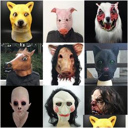 Party Masks Halloween Scary Mask Novelty Pig Head Horror With Hair Animal Caveira Cosplay Costume Realistic Latex Festival Supplies Ot072