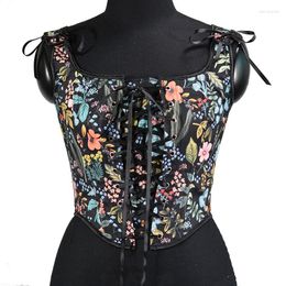 Belts Women's Spring And Summer French Retro Wrap Court Corset Front Straps U Neck Leaves Printed Undershirt Female External Wear