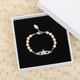 Fashion Designer Pearl Bracelet Charm Bracelet Diamond Saturn Charm Full Diamond Planet Pearl Bracelet Women's Fashion Jewellery Accessories