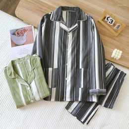 Women's Sleepwear 2023 Spring And Autumn Couple Pajama Set Cotton Long Sleeve Pants For Men Women Two Piece Striped Home Furnishings