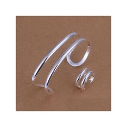 Wedding Jewellery Sets High Grade 925 Sterling Sier Two Flat Wire Bracelet Rings Jewellery Set Dfmss233 Factory Direct Sale Ring Drop Deli Dhsic