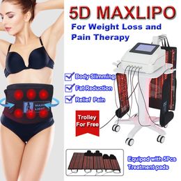 Laser Slimming Machine Weight Loss Anti Cellulite Lipo 5D Maxlipo Lipolaser Fat Burning Body Shaping Pain Therapy Salon Home Use Equipment with 5 Treatment Pads