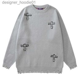 Mens Sweaters Mens Sweaters Hip Hop Knitted Sweaters Men Women Jesus Cross Pattern Loose Jumpers Streetwear Casual College Knitwear Pullover Spring Autumn T220928