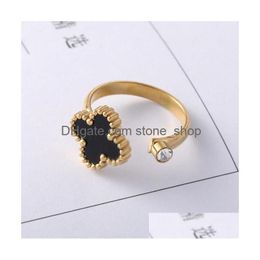 Classic 4 Four Leaf Clover Ring Diamond Gold Wedding Open Rings Brand Jewellery Valentines Mothers Day Gift Drop Delivery Dht0Y