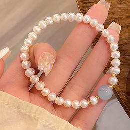 Fresh Water Pearl Bracelet Aquamarine Crystal Beads Bracelet Fashion Women Summer Beach Jewelry