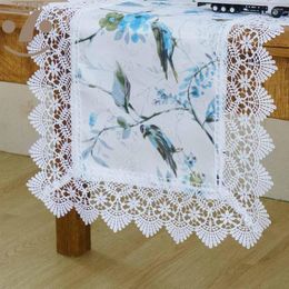 Table Runner Luxury Bleaching Colour Birds Printing Jacquard Fabric Embroidered Border Decorative