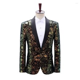 Men's Suits Sequinned Male Suit Slim Fit Men Blazer Chinese Fashion Velvet Moire Sequin Stage Jacket Costume Tuxedo