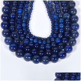 Loose Gemstones Round Ball Lazurite Diy Jewellery Making Beads 4Mm 6Mm 8Mm 10Mm 12Mm 5 Strands/Lot Natural For Bracelet Neckla Dhgarden Dhidh
