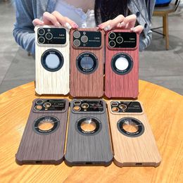 Magnet Wireless Charging Retro Wood Grain Cases For Iphone 14 Pro Max 13 12 11 Iphone14 Soft TPU Large Window Lens Protector Magnetic Shockproof Phone Back Cover