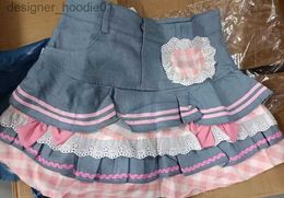 Skirts Skirts Preppy Style Lolita Kawaii Japanese Sweet Mini Women Harajuku Cute Ball Gown Denim Skater Y2K High Waist Lace Cake 230110 L230912