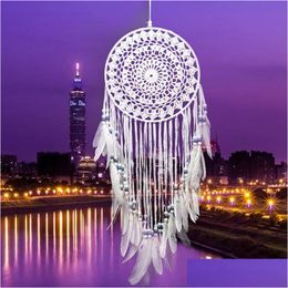 Arts And Crafts Handmade Lace Dream Catcher Circar With Feathers Hanging Decoration Ornament Craft Gift Clogheted White Dreamcatcher Otj6D