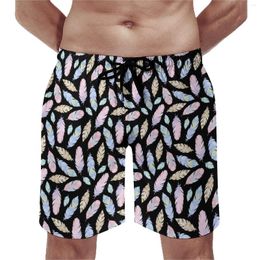 Men's Shorts Watercolor Feathers Board Summer Color Print Retro Beach Man Sports Surf Quick Drying Design Trunks