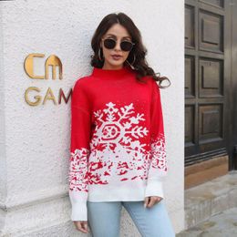 Women's Sweaters Christmas Ladies Sweater Snowflake Jacquard Lantern Sleeves Loose Pullovers Tops Winter Knitted For Women Knitwear