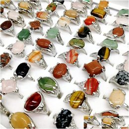 Band Rings 30 Pieces/Lot Rainbow Natural Band Gem Stone Rings For Women Men Mix Bohemian Style Designs Couples Designer Jewelry Engage Dhyus