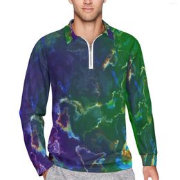 Men's Polos Colorful Splash Polo Shirts Autumn Abstract Ink Print Zipper Casual Shirt Long-Sleeved Collar Trending Custom Oversized T-Shirts