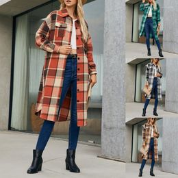 Women's Trench Coats Single Breasted Coat Fashion Long Autumn Winter Clothing Sleeve Woolen Plaid Overcoat Outwear