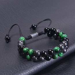 8mm Black Onyx Hematite Green Tiger Eye Stone Bracelet Double Adjustable Gemstone Beaded Bracelets bangle cuff fashion fine jewelry